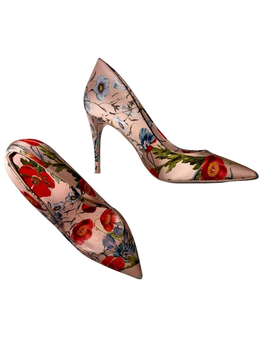 Floral Satin Pointed Toe Stiletto Pumps - Picture 3 of 9